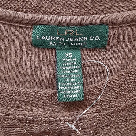 Lauren Ralph Lauren Terry Pullover Sweatshirt Chocolate Brown Quilted Equestrian - Picture 4 of 8